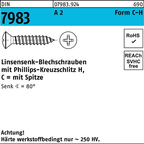 Linsensenkblechschraube DIN 7983 PH C 4,8x 25-H A 2 100 Stück