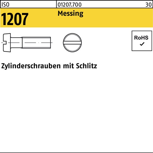 Zylinderschraube ISO 1207 Schlitz M3x 4 Messing 200 Stück
