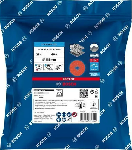 Bosch Fiberscheibe Prisma Ceramic R782 Inox D.115mm 22,23mm Körnung 60 X-LOCK
