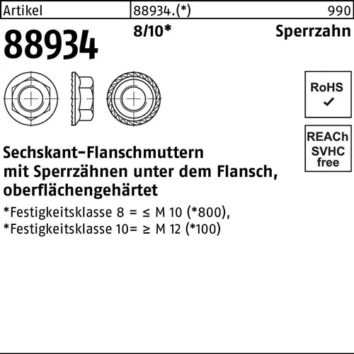 Sechskantflanschmutter R 88934 Sperrzahn M5 8 500 Stück