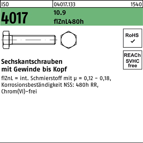 Sechskantschraube ISO 4017 VG M6x 12 10.9 zinklamellenb. 500 Stück