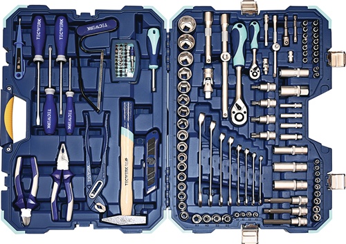 TECWERK Steckschlüssel-/Handwerkzeugkoffer 131-tlg.m.Ring-Maulschlüsseln 