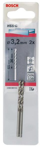 Bosch Metallbohrer HSS-G DIN338 Arbeits-L.36mm D.3,2mm L.65mm 2er Pack