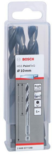Bosch Spiralbohrer-Set PoinTeQ DIN338 5tlg.D.10mm Arbeits-L.87mm L133mm HSS BohrertypN