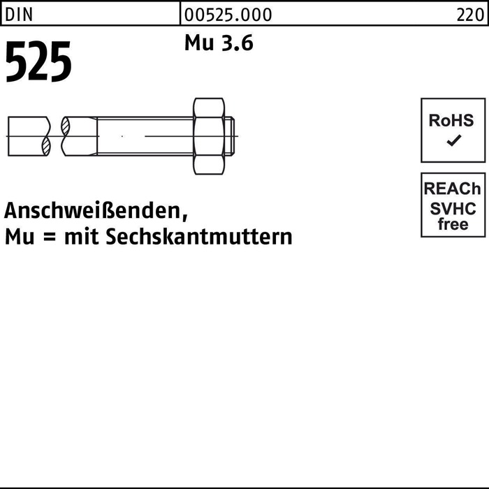 Anschweißende DIN 525 Sechskantmutter M30x 270/105 Mu 3.6 10 Stück