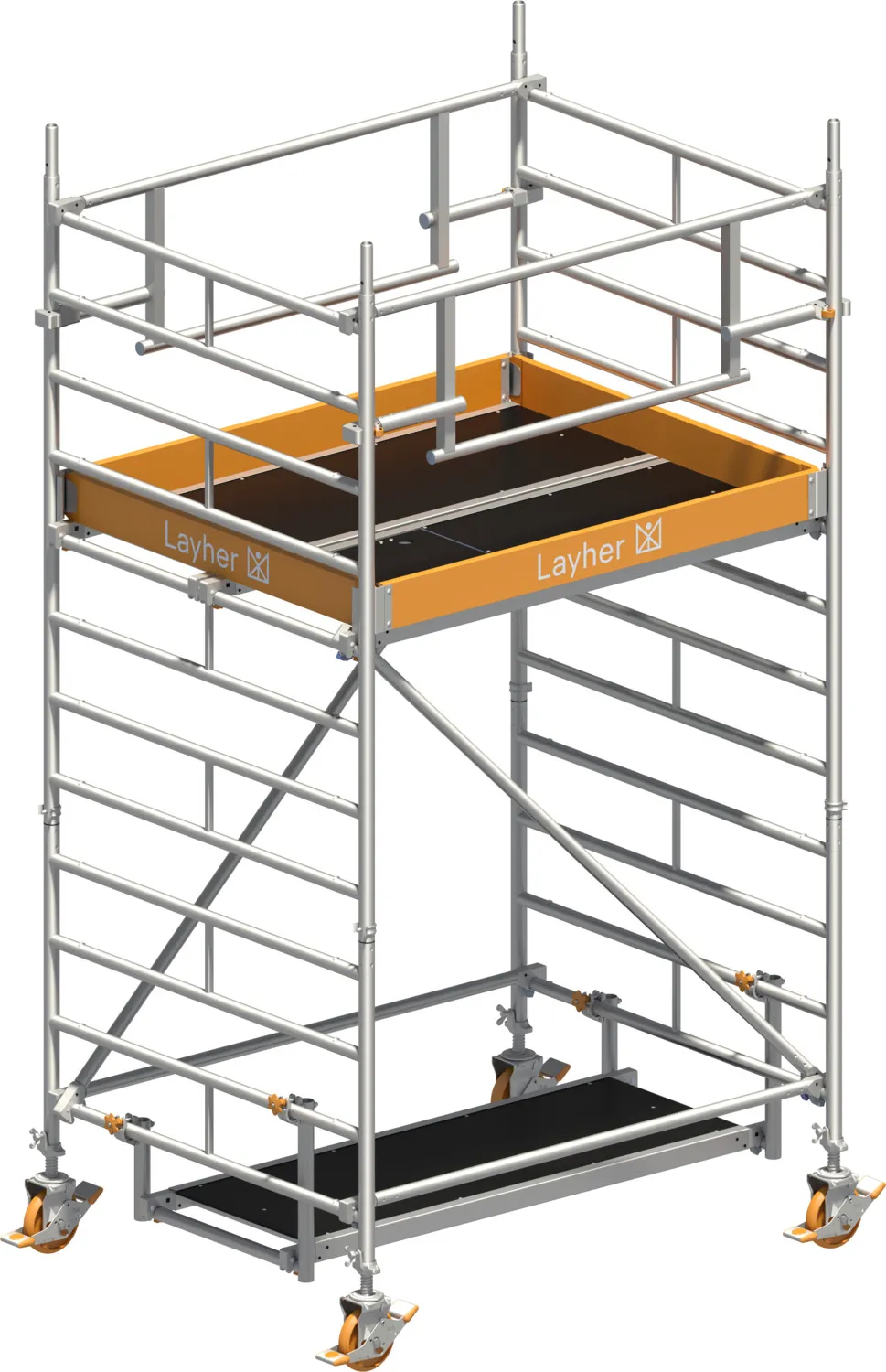 Layher Fahrgerüst Uni Kompakt P2 SAFETY PLUS mit Doppelgeländer Typ: 1425002 | SH: 2,2 m / AH: 4,20 m