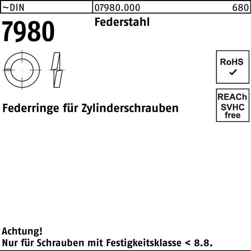 Federring DIN 7980 f.Zylinderschrauben 14 Federstahl 500 Stück