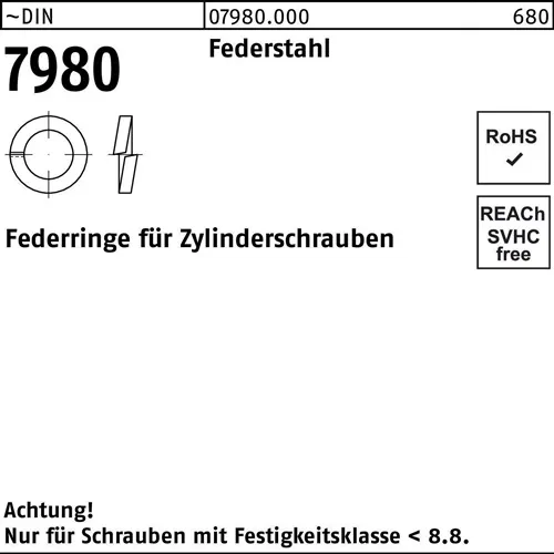 Federring DIN 7980 f.Zylinderschrauben 3 Federstahl 1000 Stück