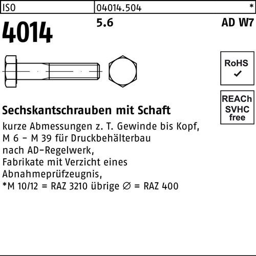 Sechskantschraube ISO 4014 Schaft M39x 150 5.6 W7 1 Stück