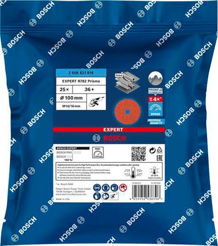 Bosch Fiberscheibe EXPERT R782 Prisma Ceramic D.100mm Bohrungs-D.16mm Körnung 36