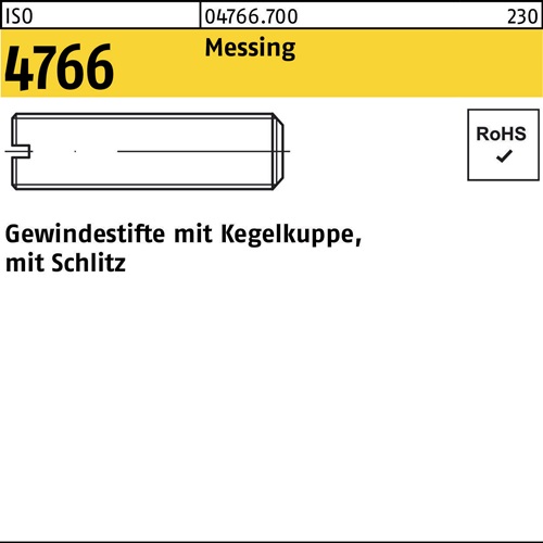 Gewindestift ISO 4766 Kegelkuppe/Schlitz M5x 10 Messing 100 Stück