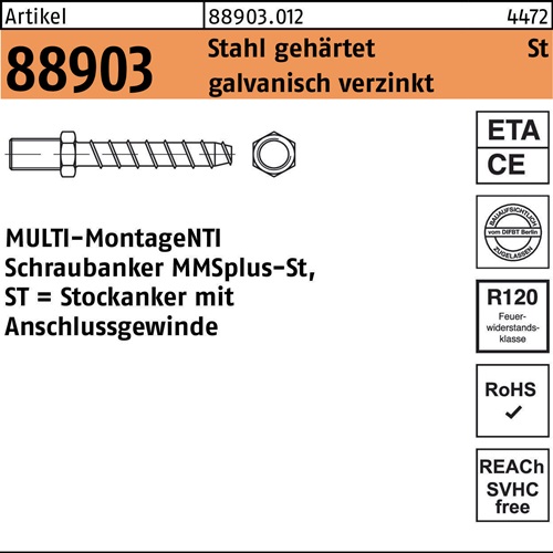 Stockanker R 88903 MMSplus-St 7,5x120 M8 SW 10 Stahl galv.verz. 50St. HECO