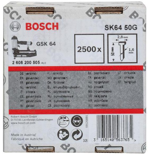 Bosch Senkkopfstift SK64 50G 2500-tlg.LxBxD.50x2,8x1,45mm verzinkt Drahtmaß 1,6mm