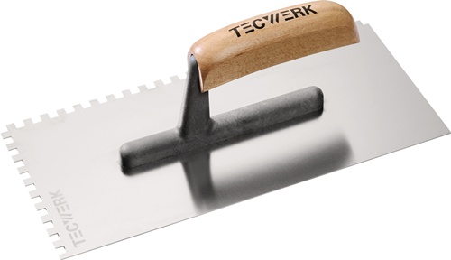 TECWERK Glättekelle L.280mm B.130mm Zahn 6x6 rostfr.m.H-Heft VA S.0,7mm