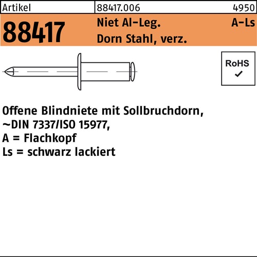 Blindniete R 88417 FLAKO 5x12 Niet Aluminium sw/Dorn Stahl verz. 500St.