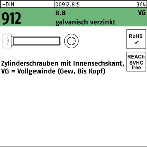Zylinderschraube DIN 912 Innen-6kt VG M6x100 8.8 galv.verz. 200St.