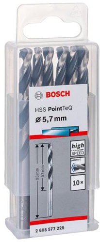 Bosch Metallspiralbohrer PointTeQ DIN388 Arbeits-L.57mm D.5,7mm Typ N 10St.