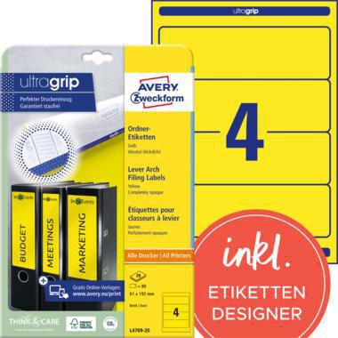 Avery Zweckform Ordneretikett L4769-20 61x192mm ge 80 St./Pack.