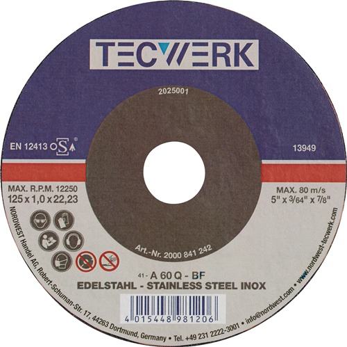TECWERK Trennscheibe INOX D125x1mm ger.INOX Bohr.22,23mm 