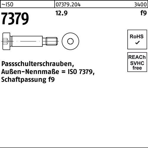 Paßschulterschraube ISO 7379 8 - M6x 10 12.9 Schaftpassung f9 50 Stück
