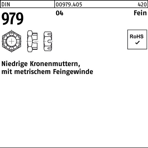 Kronenmutter DIN 979 niedrig M52x3 Automatenstahl 1 Stück