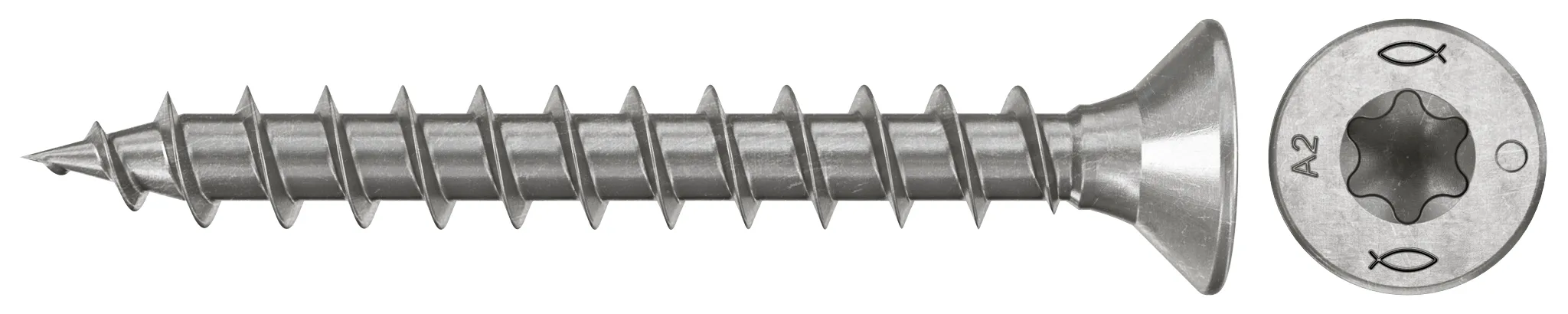 fischer Spanplattenschraube PowerFast FPF II CTF 3,0 x 12 A2 200, Senkkopf, Innenstern TX, Vollgewinde, Edelstahl A2