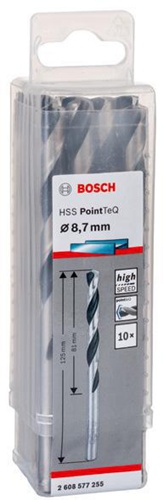 Bosch Metallspiralbohrer PointTeQ DIN388 Arbeits-L.81mm D.8,7mm Typ N 10St.