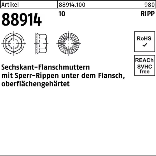 Sechskantflanschmutter R 88914 Sperr-Ripp M12 10 100 Stück