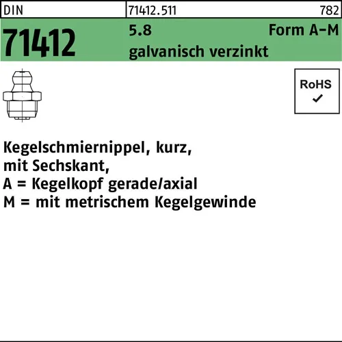 Kegelschmiernippel DIN 71412 FormA-M AM 10x1 SW11 5.8 galv.verz. 100St.