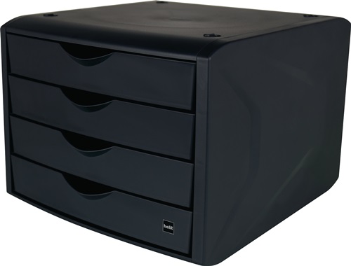Schubladenbox m.Auszugssperre 4 Schubl.schwarz H215xB265xT332mm HELIT