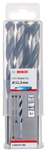 Bosch Metallspiralbohrer PointTeQ DIN388 Arbeits-L.94mm D.11,2mm Typ N 5St.