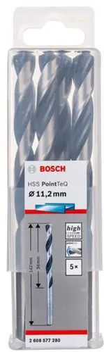 Bosch Metallspiralbohrer PointTeQ DIN388 Arbeits-L.94mm D.11,2mm Typ N 5St.