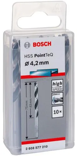 Bosch Metallspiralbohrer PointTeQ DIN388 Arbeits-L.43mm D.4,2mm Typ N 10St.