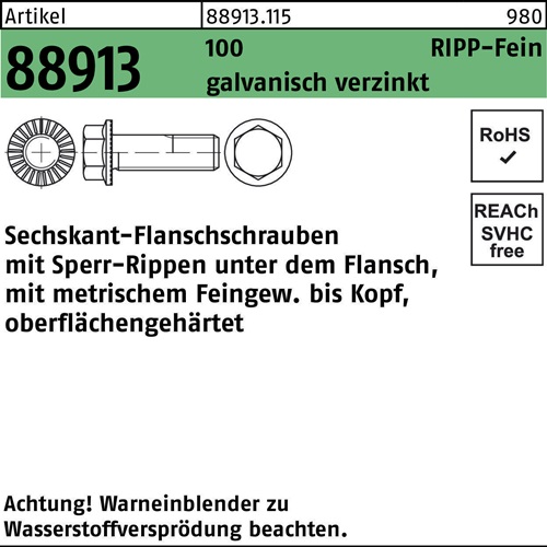 Sechskantflanschschraube R 88913 Sperr-Ripp VG M14x1,5x45 100 galv.verz. 100St.