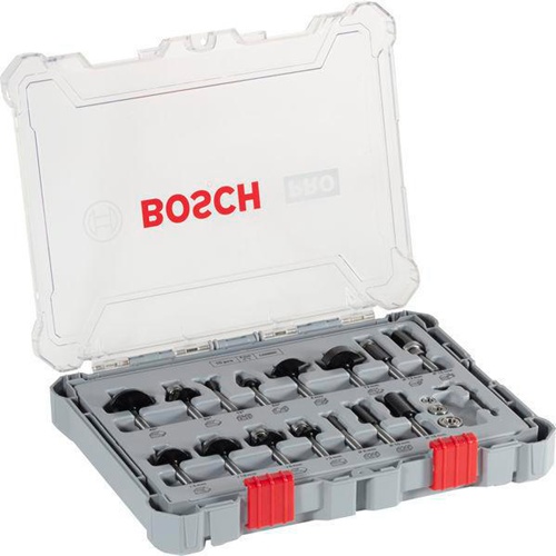 Bosch Freihandfräser-Set 15tlg. Arbeits-L.25mm D.12,7mm L.65mm Bündigfräser Schaft 6mm