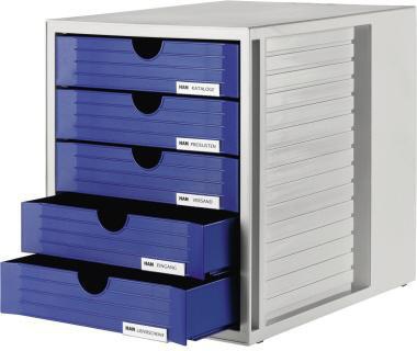 HAN Schubladenbox Systembox 1450-14 DIN C4 5Schubfächer bl