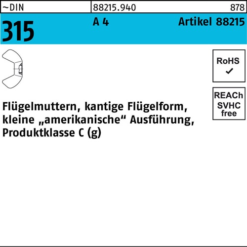 Flügelmutter R 88215 M6 A 4 50 Stück