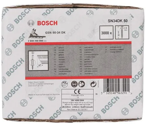 Bosch Streifennagel SN34DK 3000-tlg.Schaft-D.2,8mm L.50mm D-Kopf blank glatt