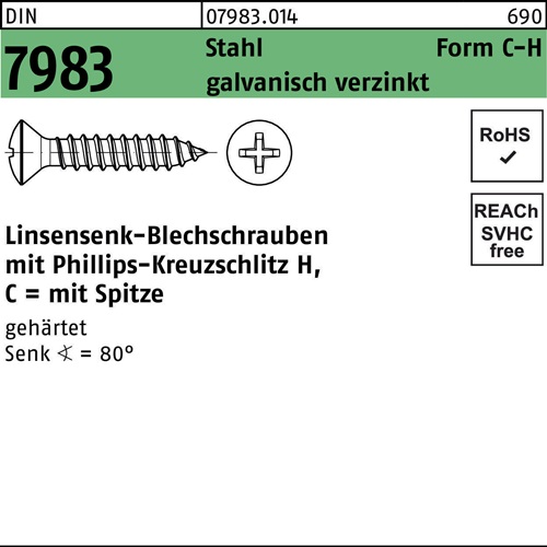 Linsensenkblechschraube DIN 7983 PH C 4,2x16-H Stahl gehärtet galv.verz. 1000St.