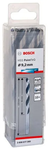 Bosch Metallspiralbohrer PointTeQ DIN388 Arbeits-L.81mm D.9,2mm Typ N 10St.