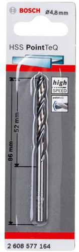 Bosch Metallspiralbohrer PointTeQ DIN388 Arbeits-L.52mm D.4,8mm Typ N