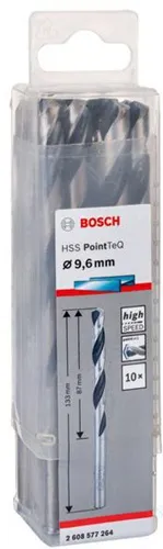 Bosch Metallspiralbohrer PointTeQ DIN388 Arbeits-L.87mm D.9,6mm Typ N 10St.
