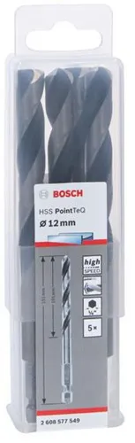Bosch Spiralbohrer-Set PoinTeQ DIN338 5tlg.D.12mm Arbeits-L.101mm L.151mm HSS