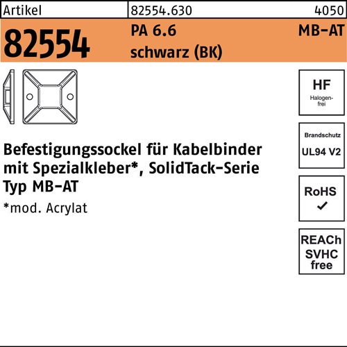 Befestigungssockel R 82554 4,1 - 19x19 Polyamid 6.6 sw 100St. HELLERMANNTYTON