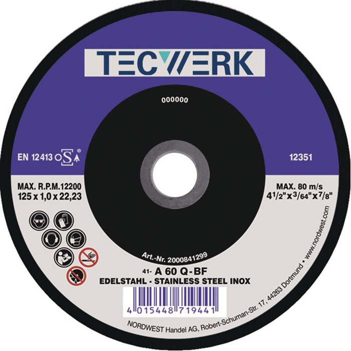 Trennscheibe Action D125x1mm ger.INOX Bohr.22,23mm TECWERK