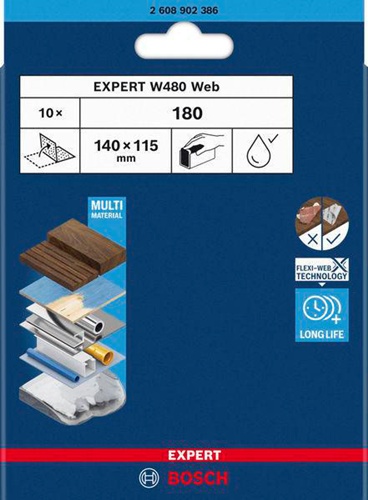 Bosch Schleifblatt EXPERT W480 Web web Blattabm.115x140mm Körnung 180 