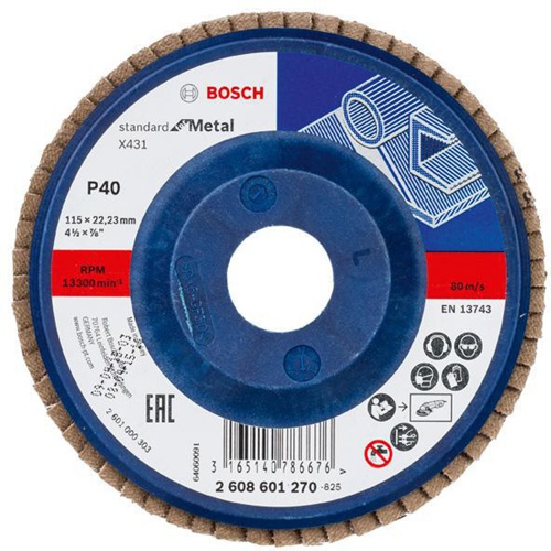 Bosch Fächerschleifscheibe X431 Standard for Metal Scheiben-D.115mm Körnung 40 Ku.