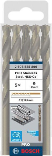 Bosch Metallbohrer PRO Stainless Steel Arbeits-L.81mm D.9mm L.125mm 5St.