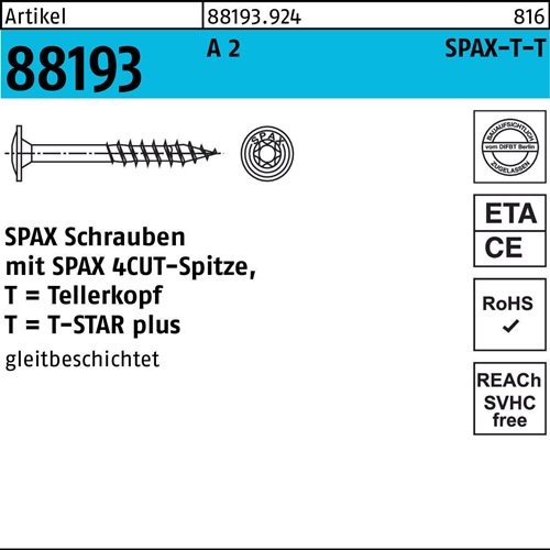 Tellerkopfschraube R 88193 Spitze/T-STAR TG 6x 140/68-T30 A 2 100 Stück SPAX