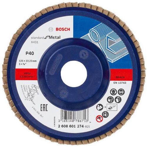 Bosch Fächerschleifscheibe X431 Standard for Metal Scheiben-D.125mm Körnung 40 Ku.